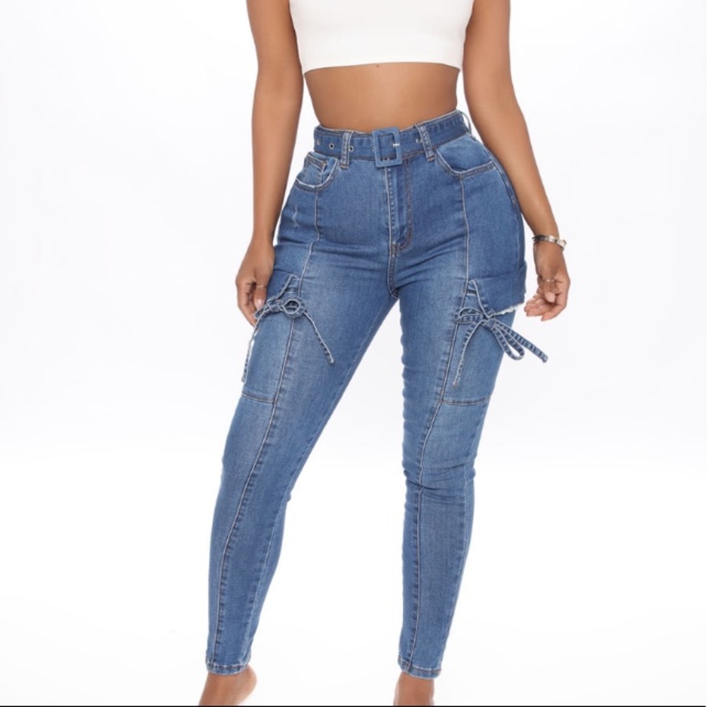 High Rise Ankle denim Jeans with Ribbon